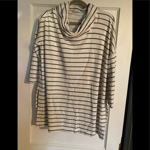 Loft Grey Striped Cowl Neck Sweater L